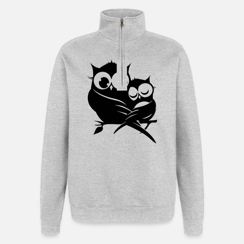 zwei Eulen auf einem Ast - Quarter-Zip-Sweatshirt - Grau meliert