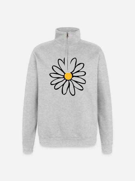 Marguerites - Sweat à zip 1/4 - gris chiné