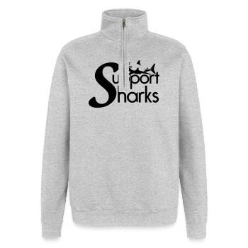 Support Sharks Hai Haie Tier Tierschutz Geschenk - Quarter-Zip-Sweatshirt - Grau meliert - Vorne - AI Model Female 172 light (172cm) & AI Model Male 178 dark (178cm)
