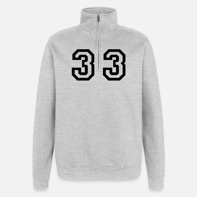 Number - 33 - Thirty Three - Quarter-Zip Sweatshirt - heather grey