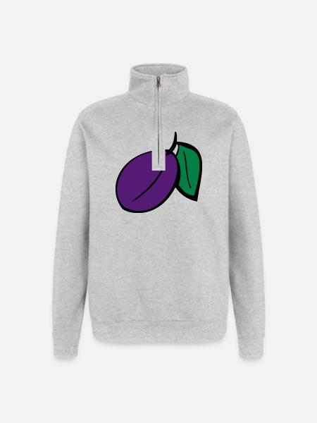 Pflaume - Quarter-Zip-Sweatshirt - Grau meliert