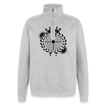 Cible avec couronne et la baie - Sweat à zip 1/4 - gris chiné - Devant - AI Model Female 172 light (172cm) & AI Model Male 178 dark (178cm)