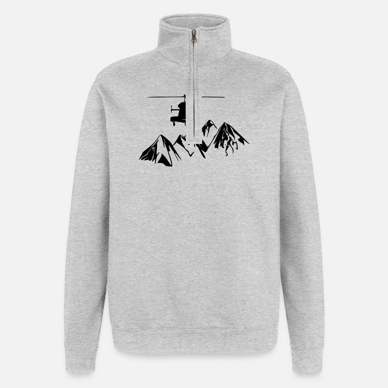 Helikopter mit Bergen - Quarter-Zip-Sweatshirt - Grau meliert