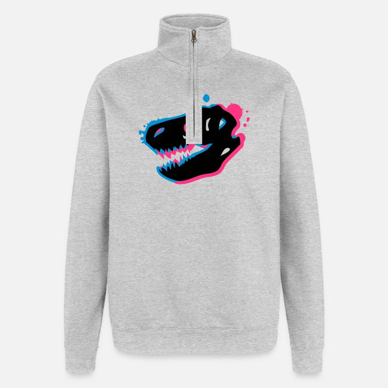 Un T-Rex crâne de 3-D - Sweat à zip 1/4 - gris chiné