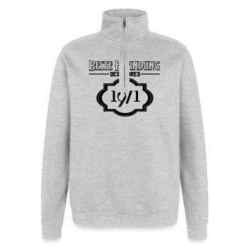 Beste Erfindung des Jahres 1971 Geschenk - Quarter-Zip-Sweatshirt - Grau meliert - Vorne - AI Model Female 172 light (172cm) & AI Model Male 178 dark (178cm)