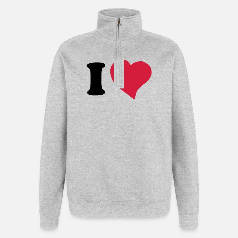 I love - Ich Liebe - Quarter-Zip-Sweatshirt - Grau meliert