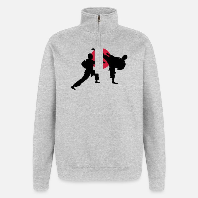 zwei Karatekämpfer - Quarter-Zip-Sweatshirt - Grau meliert