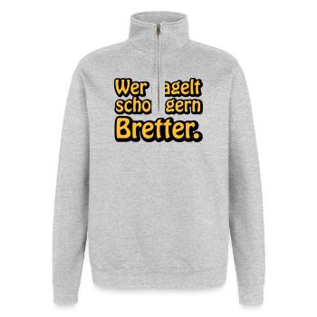 Wer nagelt schon gern Bretter - Quarter-Zip-Sweatshirt - Grau meliert - Vorne - AI Model Female 172 light (172cm) & AI Model Male 178 dark (178cm)