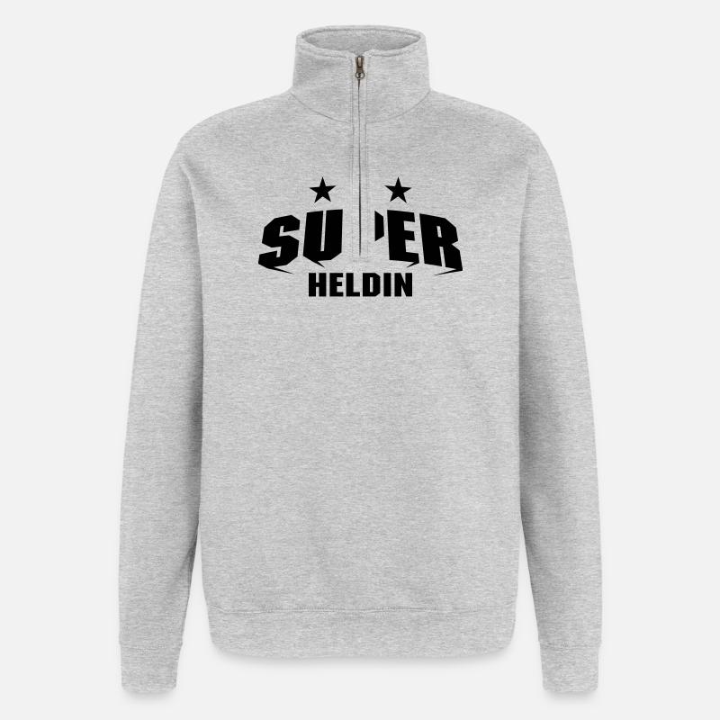 Super Heldin - Quarter-Zip-Sweatshirt - Grau meliert