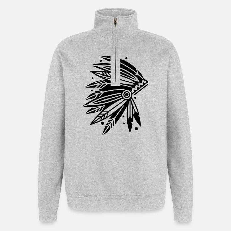 Kopfschmuck Häuptling - Quarter-Zip-Sweatshirt - Grau meliert