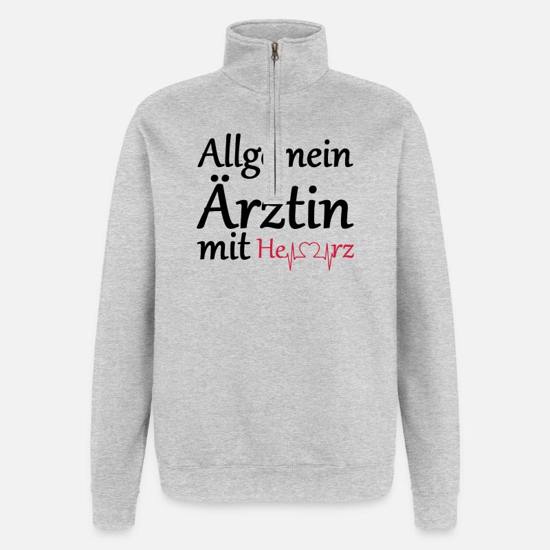 Allgemeinärztin mit Herz Geschenk - Quarter-Zip-Sweatshirt - Grau meliert