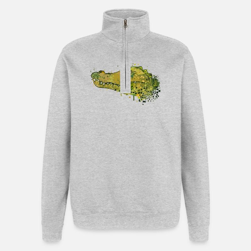 un graffiti de crocodile - Sweat à zip 1/4 - gris chiné