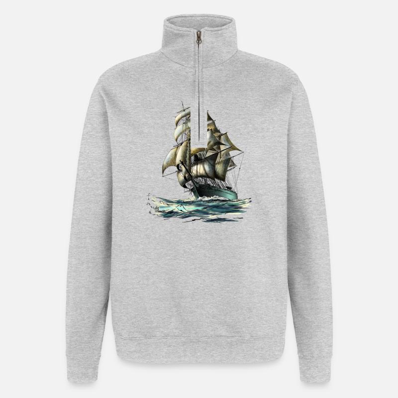 sailing ship - Sweat à zip 1/4 - gris chiné