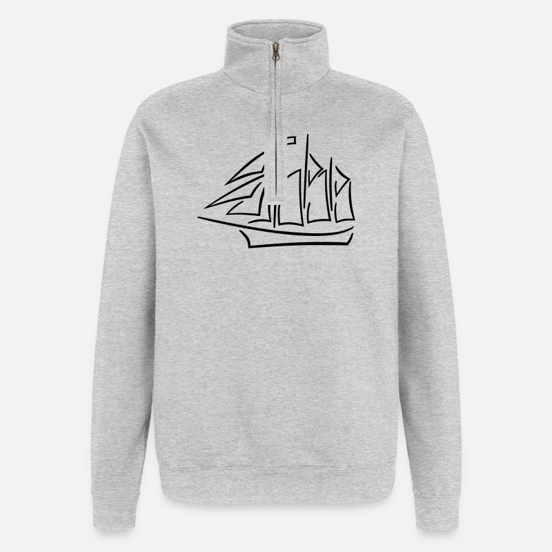 Segelschiff fett - Quarter-Zip-Sweatshirt - Grau meliert