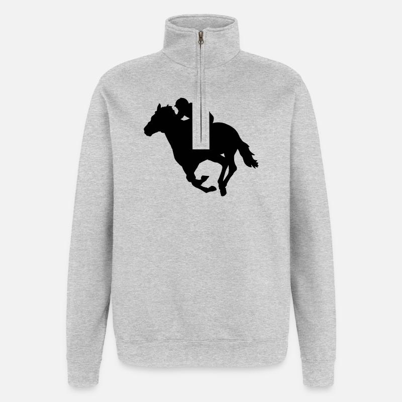 Pferderennen - Quarter-Zip-Sweatshirt - Grau meliert