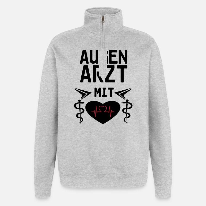 Augenarzt mit Herz Geschenk - Quarter-Zip-Sweatshirt - Grau meliert