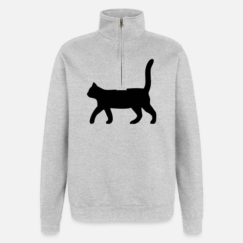 Chat noir - Sweat à zip 1/4 - gris chiné