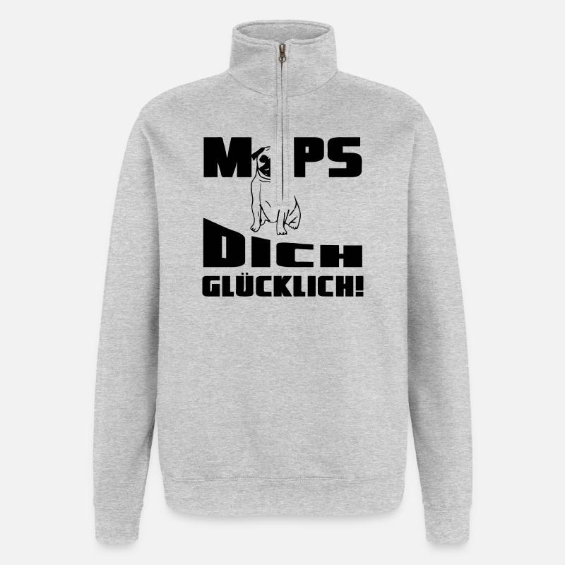 Mops dich glücklich! Geschenk - Quarter-Zip-Sweatshirt - Grau meliert
