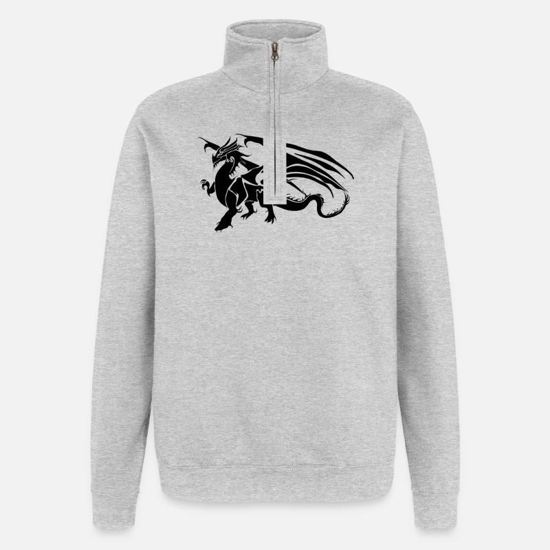 schwarzer Drache - Quarter-Zip-Sweatshirt - Grau meliert