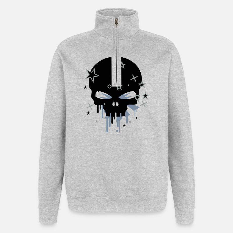 Skull / Totenkopf - Quarter-Zip-Sweatshirt - Grau meliert