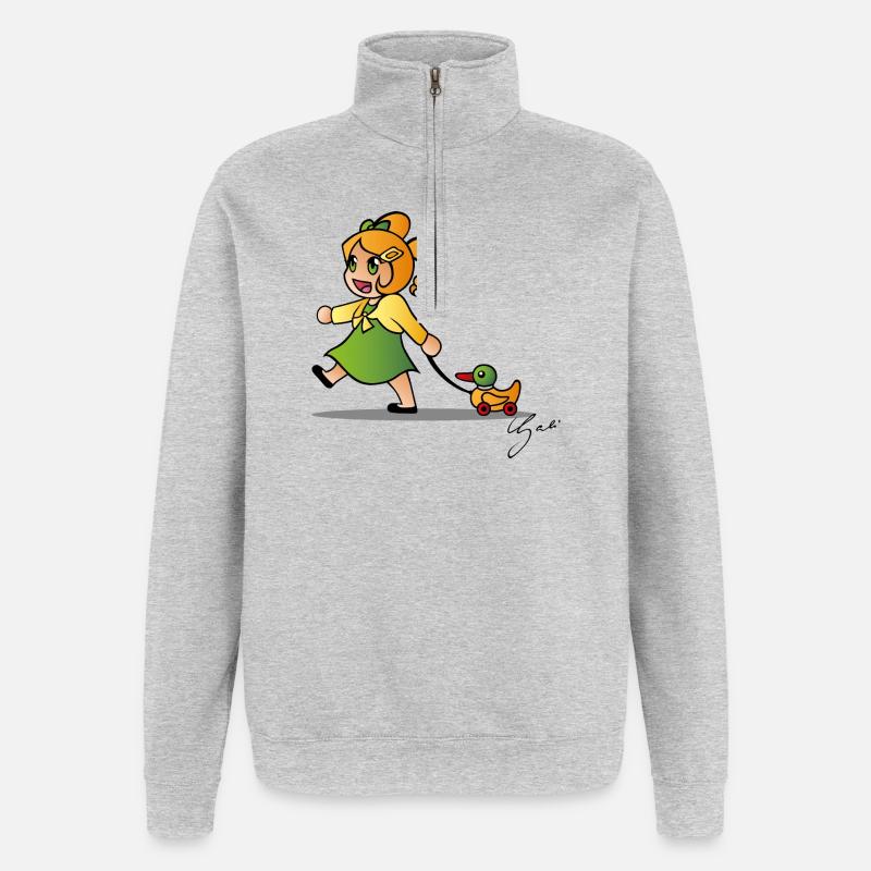 Fille avec canard - Sweat à zip 1/4 - gris chiné
