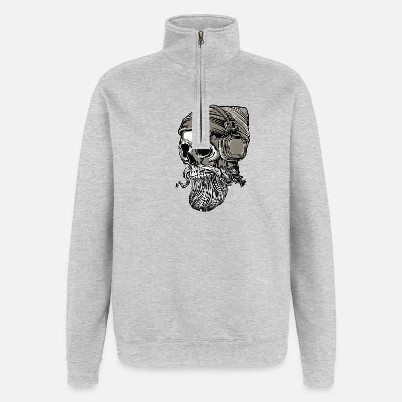 Bart Hipster Skull mit Kopfhörer - Quarter-Zip-Sweatshirt - Grau meliert
