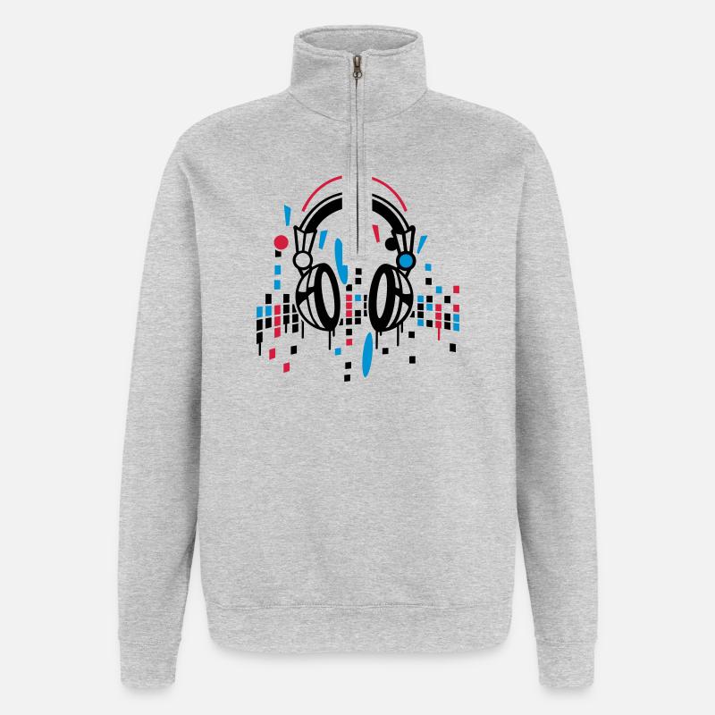 Kopfhörer Equalizer Zeichnung - Quarter-Zip-Sweatshirt - Grau meliert