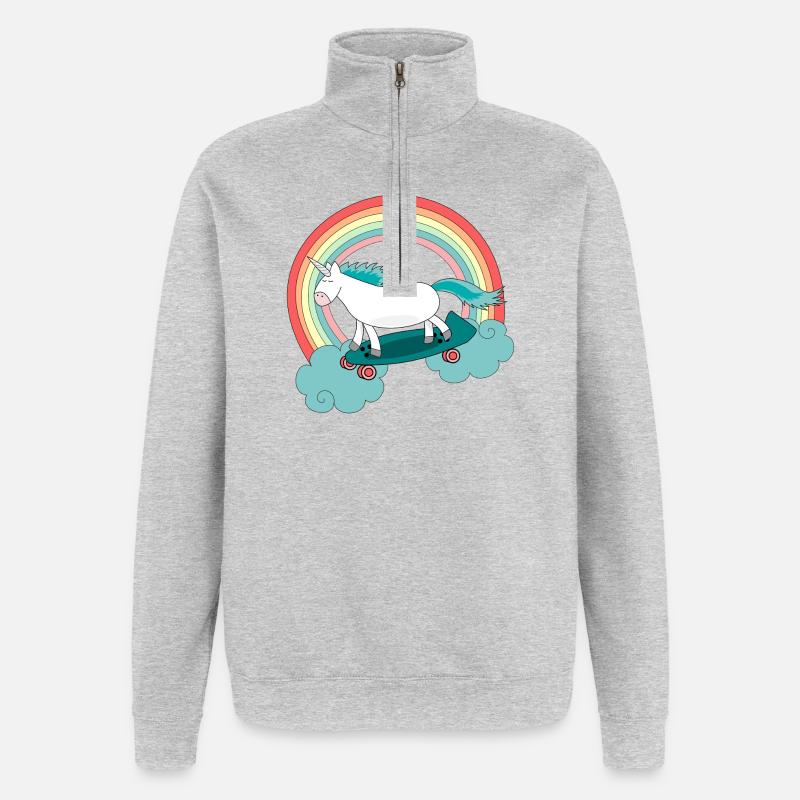 Einhorn Skateboard Longboard Regenbogen - Quarter-Zip-Sweatshirt - Grau meliert