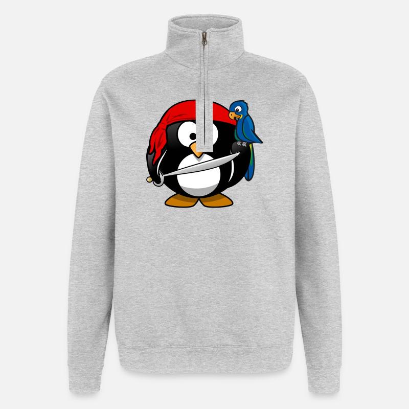 Pirat Pinguin Seeräuber - Quarter-Zip-Sweatshirt - Grau meliert
