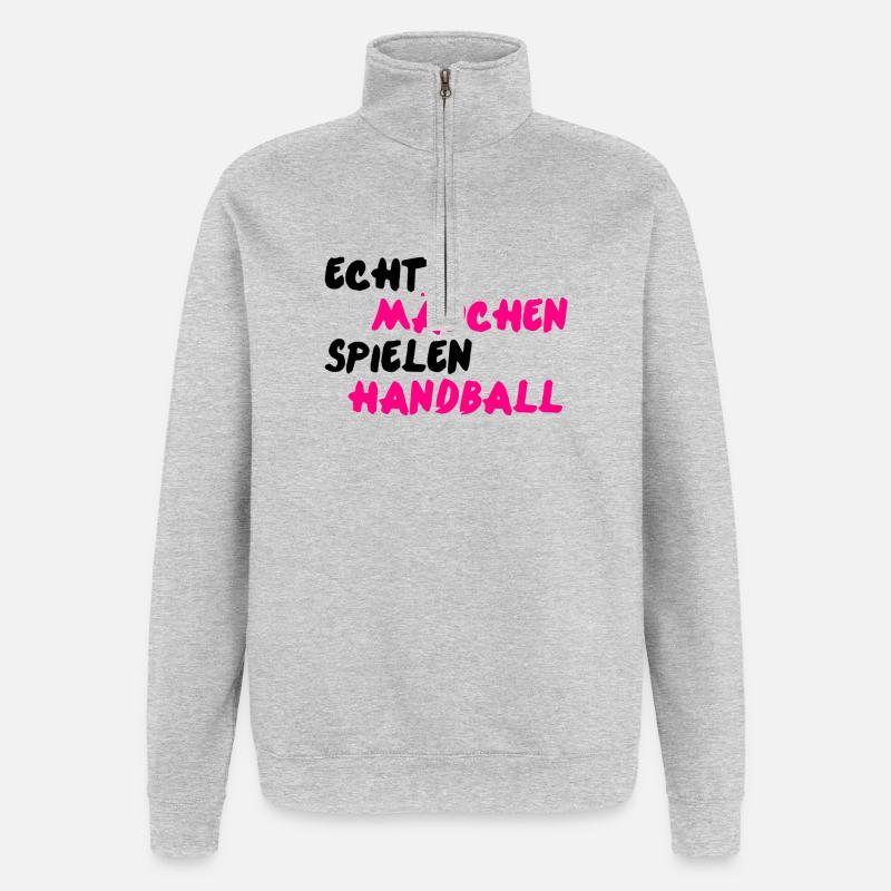 Echte Mädchen spielen Handball - Quarter-Zip-Sweatshirt - Grau meliert