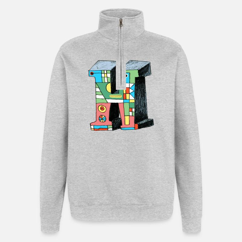 Buchstabe H - Quarter-Zip-Sweatshirt - Grau meliert