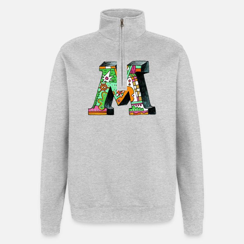 M Farbexplosion Doodle-Kunst - Quarter-Zip-Sweatshirt - Grau meliert