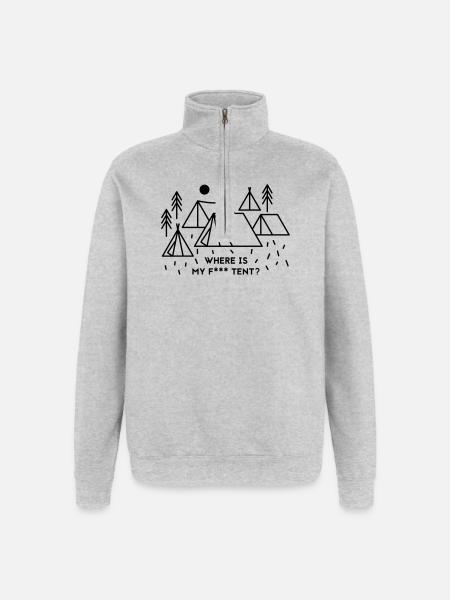 Where is my tent? - Quarter-Zip-Sweatshirt - Grau meliert