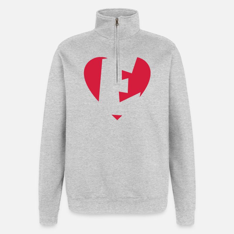 Cœur E - J'aime E - Sweat à zip 1/4 - gris chiné