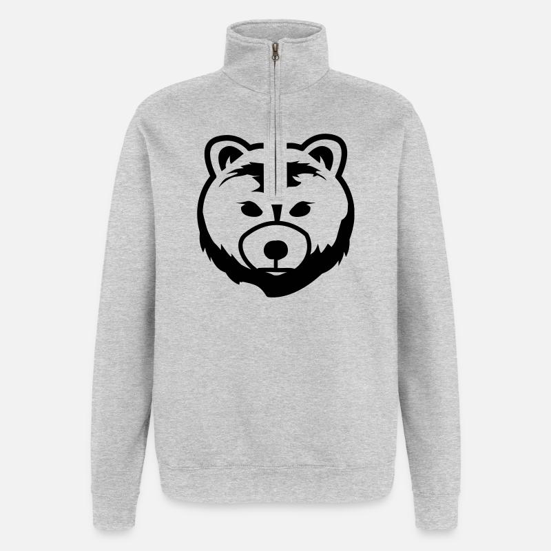 Bär, Bärenkopf, Tierzeichen - Quarter-Zip-Sweatshirt - Grau meliert