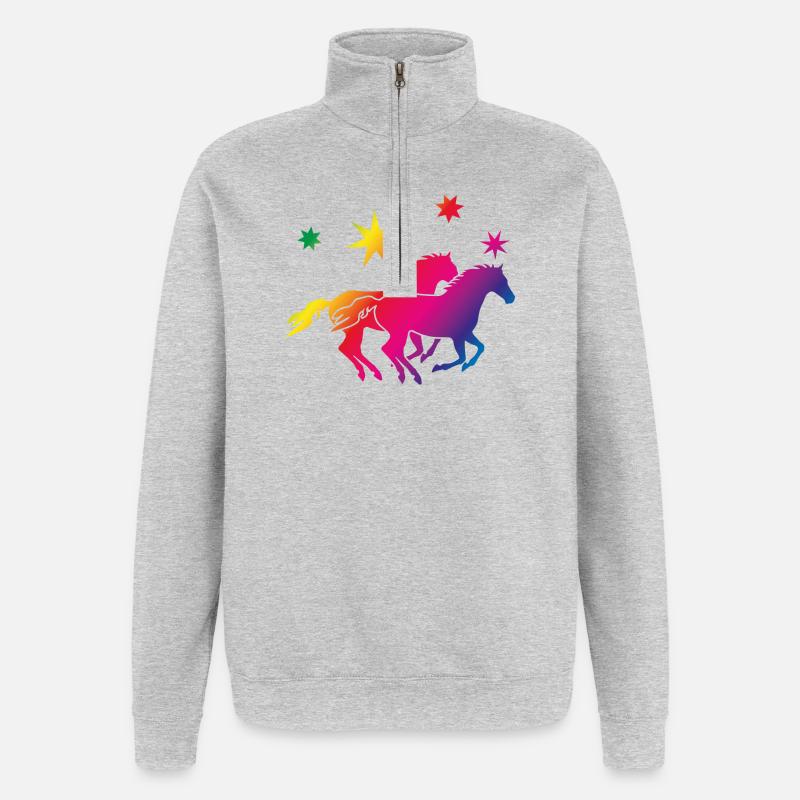 Regenbogenpferde Sternenglanz - Quarter-Zip-Sweatshirt - Grau meliert