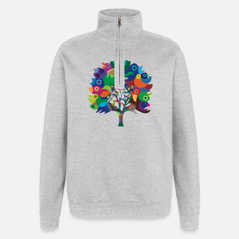 Overbirded Tree - Quarter-Zip Sweatshirt - heather grey