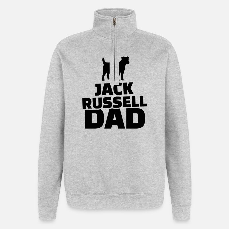Jack Russell Papa - Sweat à zip 1/4 - gris chiné