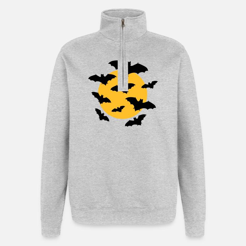 Bats & Moon - Sweat à zip 1/4 - gris chiné