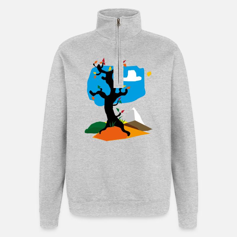 Baum im Herbst - Quarter-Zip-Sweatshirt - Grau meliert