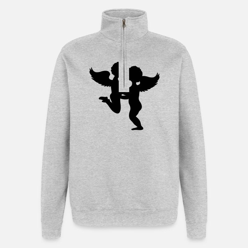 Deux anges baiser - Sweat à zip 1/4 - gris chiné