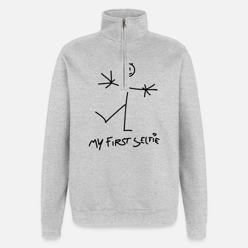 my first selfie - Sweat à zip 1/4 - gris chiné