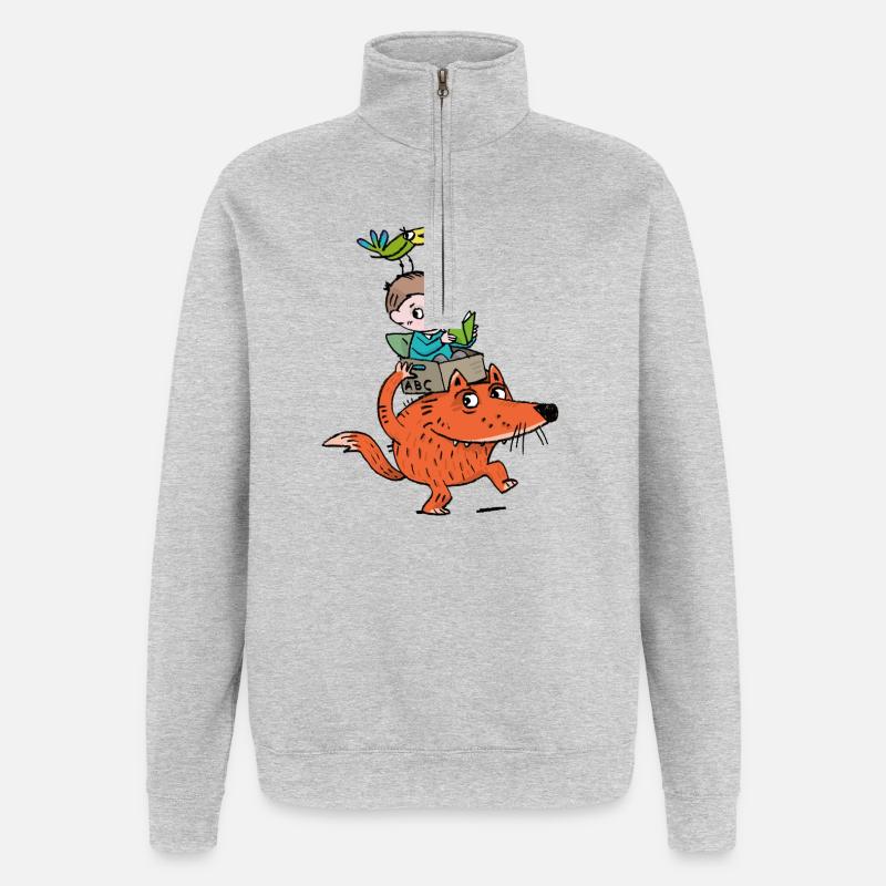 Abenteuerleser Drache und Junge - Quarter-Zip-Sweatshirt - Grau meliert