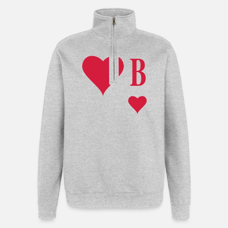 Herz Bube | Herz Junge | B - Sweat à zip 1/4 - gris chiné