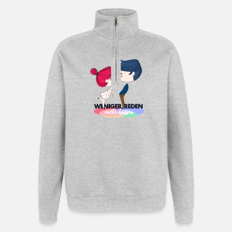 parle moins - baiser - Sweat à zip 1/4 - gris chiné