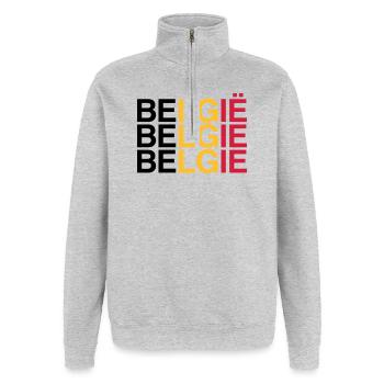 BELGIE Belgian Flag - Belgium - Belgium 2024 - Quarter-Zip Sweatshirt - heather grey - Front - AI Model Female 172 light (172cm) & AI Model Male 178 dark (178cm)