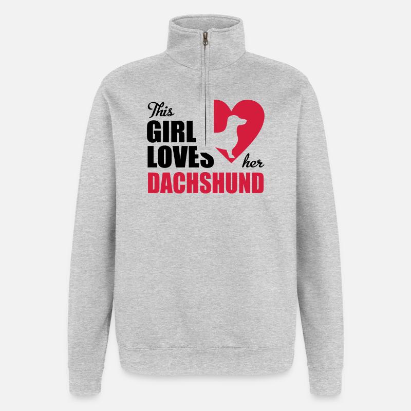 Dackel - Quarter-Zip-Sweatshirt - Grau meliert