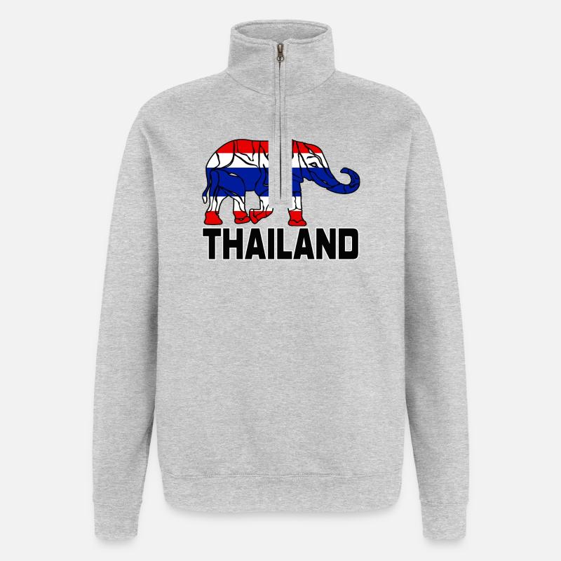 Thailand Elefant / Geschenk / Geschenkidee - Quarter-Zip-Sweatshirt - Grau meliert