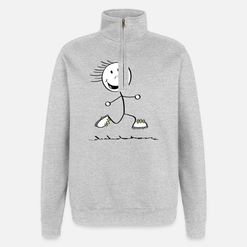Running Strichmännchen - Läufer - Jogging - Quarter-Zip-Sweatshirt - Grau meliert