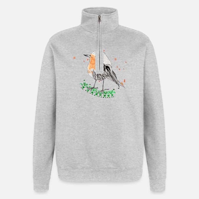 Rouge-gorge - Sweat à zip 1/4 - gris chiné